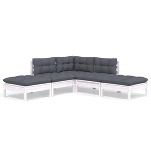 vidaXL, vidaXL 5-tlg. Garten-Lounge-Set mit Kissen Weiß Kiefernholz