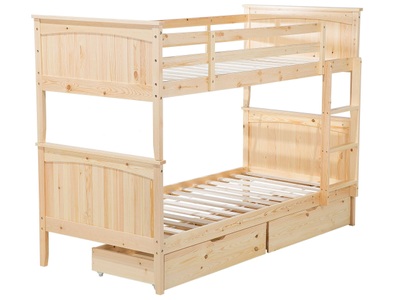 Beliani, Hochbett mit Schubladen aus Kiefernholz Modern ALBON Hochbett mit Schubladen aus Kiefernholz Modern ALBON, Beliani - Hochbett mit Schubladen aus Kiefernholz Skandinavisch ALBON, 90x200 cm, Light Beige