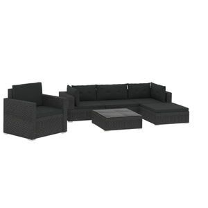 vidaXL, vidaXL 6-tlg. Garten-Lounge-Set mit Kissen Poly Rattan Schwarz, vidaXL 6-tlg. Garten-Lounge-Set mit Kissen Poly Rattan Schwarz