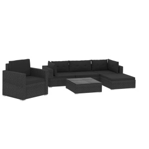 vidaXL, vidaXL 6-tlg. Garten-Lounge-Set mit Kissen Poly Rattan Schwarz, vidaXL 6-tlg. Garten-Lounge-Set mit Kissen Poly Rattan Schwarz