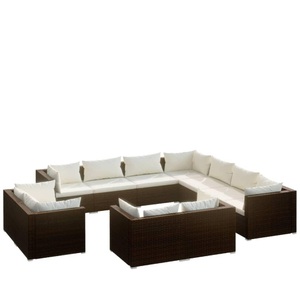 vidaXL, vidaXL 11-tlg. Garten-Lounge-Set mit Kissen Braun Poly Rattan, 