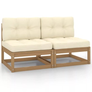 vidaXL, vidaXL Garten-Mittelsofas mit Creme Kissen 2 Stk. Massivholz Kiefer, vidaXL Garten-Mittelsofas mit Creme Kissen 2 Stk. Massivholz Kiefer