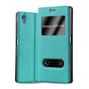 Cadorabo, Hülle für Sony Xperia Z5 PREMIUM Magnetverschluss, 2 Sichtfenstern, Cadorabo - Hülle für Sony Xperia Z5 PREMIUM Magnetverschluss, 2 Sichtfenstern, Türkisblau