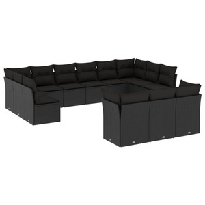 vidaXL, vidaXL 13-tlg. Garten-Sofagarnitur mit Kissen Schwarz Poly Rattan, vidaXL 13-tlg. Garten-Sofagarnitur mit Kissen Schwarz Poly Rattan