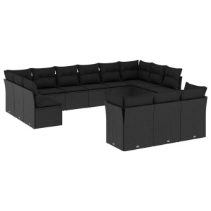 vidaXL, vidaXL 13-tlg. Garten-Sofagarnitur mit Kissen Schwarz Poly Rattan, vidaXL 13-tlg. Garten-Sofagarnitur mit Kissen Schwarz Poly Rattan