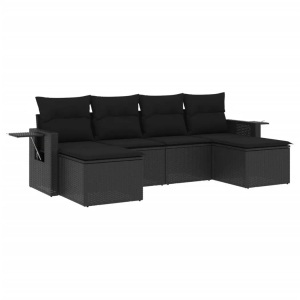 vidaXL, vidaXL 6-tlg. Garten-Sofagarnitur mit Kissen Schwarz Poly Rattan, vidaXL 6-tlg. Garten-Sofagarnitur mit Kissen Schwarz Poly Rattan