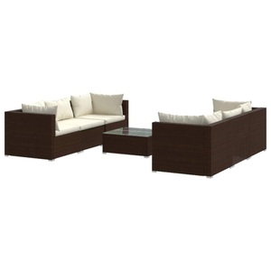 vidaXL, vidaXL 7-tlg. Garten-Lounge-Set mit Kissen Poly Rattan Braun, 
