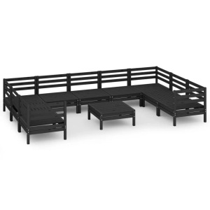 vidaXL, vidaXL 10-tlg. Garten-Lounge-Set Schwarz Massivholz Kiefer