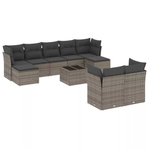 vidaXL, vidaXL 10-tlg. Garten-Sofagarnitur mit Kissen Grau Poly Rattan, vidaXL 10-tlg. Garten-Sofagarnitur mit Kissen Grau Poly Rattan