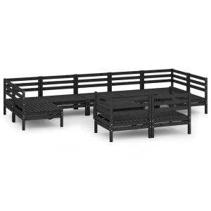 vidaXL, vidaXL 10-tlg. Garten-Lounge-Set Schwarz Massivholz Kiefer, vidaXL 10-tlg. Garten-Lounge-Set Schwarz Massivholz Kiefer