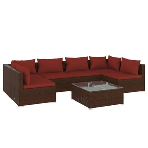vidaXL, vidaXL 7-tlg. Garten-Lounge-Set mit Kissen Poly Rattan Braun