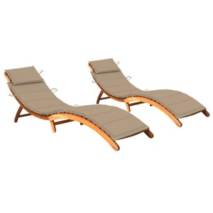 vidaXL, vidaXL Sonnenliegen 2 Stk. mit Auflagen Massivholz Akazie, vidaXL Sonnenliegen 2 Stk. mit Auflagen Massivholz Akazie