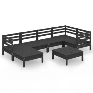 vidaXL, vidaXL 7-tlg. Garten-Lounge-Set Massivholz Kiefer Schwarz