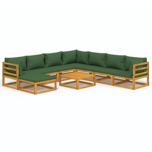 vidaXL, vidaXL 9-tlg. Garten-Lounge-Set mit Grünen Kissen Massivholz, vidaXL 9-tlg. Garten-Lounge-Set mit Grünen Kissen Massivholz