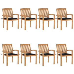 vidaXL, vidaXL Stapelbare Gartenstühle mit Kissen 8 Stk. Massivholz Teak