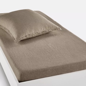 LA REDOUTE INTERIEURS, Fixleintuch Linot für hohe Matratzen, gewaschenes Leinen, La Redoute Intérieurs - Kinder-Fixleintuch, Fixleintuch für Kinder, 90 x 190 cm, Mokassin