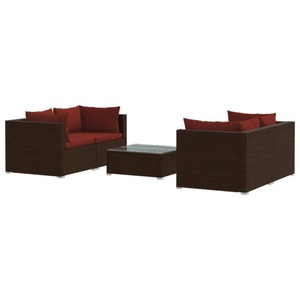 vidaXL, vidaXL 5-tlg. Garten-Lounge-Set mit Kissen Poly Rattan Braun