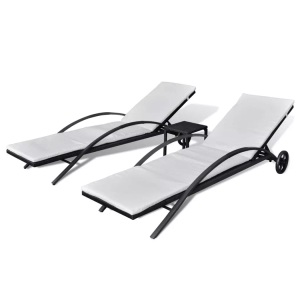 Diverse Hardware, Sonnenliegen mit Tisch Poly Rattan Schwarz, vidaXL Sonnenliegen mit Tisch Poly Rattan Schwarz