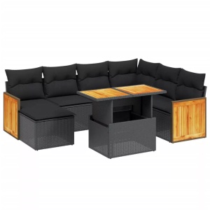 vidaXL, vidaXL 8-tlg. Garten-Sofagarnitur mit Kissen Schwarz Poly Rattan, vidaXL 8-tlg. Garten-Sofagarnitur mit Kissen Schwarz Poly Rattan