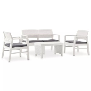 vidaXL, vidaXL Garten-Lounge-Set mit Auflagen 4-tlg. Kunststoff Weiß, vidaXL Garten-Lounge-Set mit Auflagen 4-tlg. Kunststoff Weiß