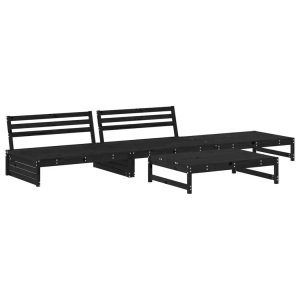 vidaXL, vidaXL 4-tlg. Garten-Lounge-Set Schwarz Massivholz Kiefer, vidaXL 4-tlg. Garten-Lounge-Set Schwarz Massivholz Kiefer