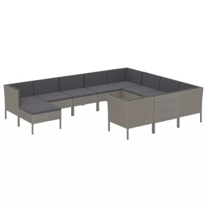vidaXL, vidaXL 11-tlg. Garten-Lounge-Set mit Auflagen Poly Rattan Grau