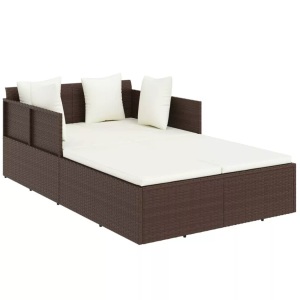 vidaXL, vidaXL Sonnenliege mit Kissen Braun 182x118x63 cm Poly Rattan, vidaXL Sonnenliege mit Kissen Braun 182x118x63 cm Poly Rattan
