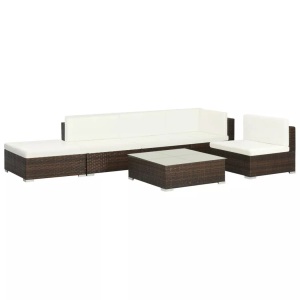 Diverse Hardware, 6-tlg. Garten-Lounge-Set mit Auflagen Poly Rattan Braun, vidaXL 6-tlg. Garten-Lounge-Set mit Auflagen Poly Rattan Braun