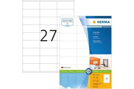 HERMA, HERMA Etiketten Premium A4 weiss 70x32 mm Papier 2700 St., HERMA Universal-Etiketten Premium, 7 x 3.2 cm, 2700 Etiketten