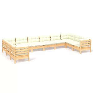 vidaXL, vidaXL 10-tlg. Garten-Lounge-Set mit Creme Kissen Kiefernholz, vidaXL 10-tlg. Garten-Lounge-Set mit Creme Kissen Kiefernholz