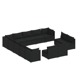 vidaXL, vidaXL 13-tlg. Garten-Lounge-Set mit Kissen Schwarz Poly Rattan, 