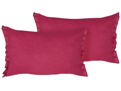 Beliani, Kissen 2er Set aus Leinen Modern SASSAFRAS Kissen 2er Set aus Leinen Modern SASSAFRAS, Beliani - Dekokissen 2er Set aus Leinen Klassisch SASSAFRAS, One Size, Weinrot