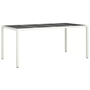 vidaXL, vidaXL Gartentisch Weiß 190x90x75 cm Hartglas und Poly Rattan