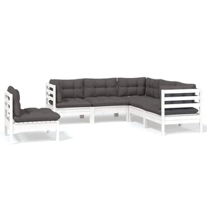 vidaXL, vidaXL 5-tlg. Garten-Lounge-Set mit Kissen Weiß Kiefernholz