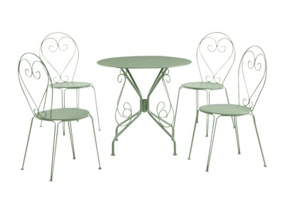 Vente-unique, Garten Essgruppe: Tisch + 4 stapelbare Stühle - Metall in Eisenoptik - Grün - GUERMANTES Garten Essgruppe: Tisch + 4 stapelbare Stühle - Metall in Eisenoptik - Grün - GUERMANTES, 
