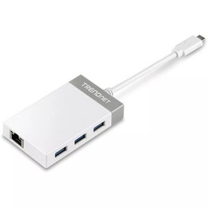 TRENDNET, TrendNet TUC-ETGH3 - USB-C zu Gigabit Ethernet und 3x USB 3.0 Hub, TrendNet TUC-ETGH3 3 Port USB-Kombi-Hub Grau