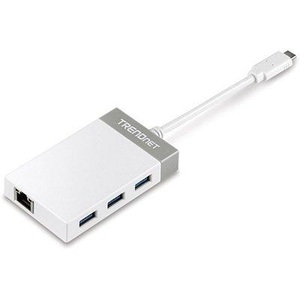 TRENDNET, TrendNet TUC-ETGH3 - USB-C zu Gigabit Ethernet und 3x USB 3.0 Hub, TrendNet TUC-ETGH3 3 Port USB-Kombi-Hub Grau