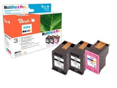 Peach, Peach Spar Pack Plus Druckköpfe kompatibel zu HP No. 304, Peach HP 304 3 Druckköpfe (2*bk, col) ersetzt HP No. 304, N9K06AE*2, N9K05AE für z.B. HP DeskJet 3720, HP DeskJet 3750, HP DeskJet 3730