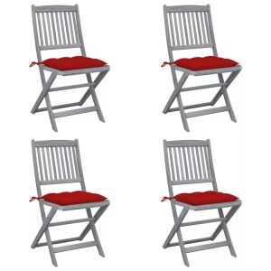 vidaXL, vidaXL Klappbare Gartenstühle 4 Stk. mit Kissen Massivholz Akazie, vidaXL Klappbare Gartenstühle 4 Stk. mit Kissen Massivholz Akazie