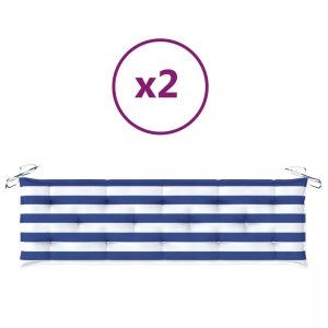 vidaXL, vidaXL Bankauflagen 2 Stk. Blau & Weiß Gestreift 180x50x7 cm Stoff, vidaXL Gartenbank-Auflagen 2 Stk. Blau & Weiß Gestreift Oxford-Gewebe
