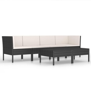 vidaXL, vidaXL 6-tlg. Garten-Lounge-Set mit Auflagen Poly Rattan Schwarz