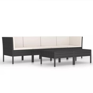 vidaXL, vidaXL 6-tlg. Garten-Lounge-Set mit Auflagen Poly Rattan Schwarz