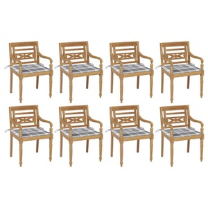 vidaXL, vidaXL Batavia-Stühle mit Kissen 8 Stk. Massivholz Teak, vidaXL Batavia-Stühle mit Kissen 8 Stk. Massivholz Teak