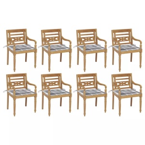 vidaXL, vidaXL Batavia-Stühle mit Kissen 8 Stk. Massivholz Teak, vidaXL Batavia-Stühle mit Kissen 8 Stk. Massivholz Teak