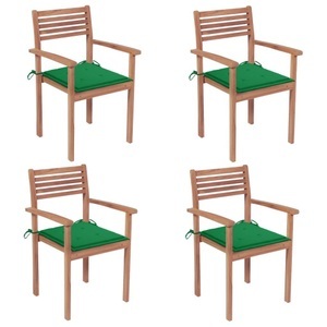 vidaXL, vidaXL Gartenstühle 4 Stk. mit Grünen Kissen Massivholz Teak, 