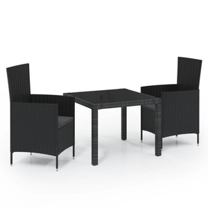vidaXL, vidaXL 3-tlg. Garten-Essgruppe mit Auflagen Poly Rattan Schwarz, vidaXL 3-tlg. Garten-Essgruppe mit Auflagen Poly Rattan Schwarz