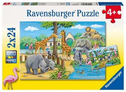 Ravensburger, Willkommen im Zoo, Puzzle, Ravensburger Kinderpuzzle - 07806 Willkommen im Zoo - Puzzle für Kinder ab 4 Jahren mit 2x24 Teilen