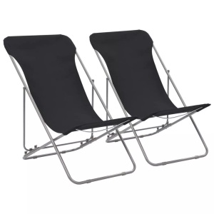 vidaXL, vidaXL Klappbare Strandstühle 2 Stk. Stahl und Oxford-Gewebe Schwarz, vidaXL Klappbare Strandstühle 2 Stk. Stahl und Oxford-Gewebe Schwarz