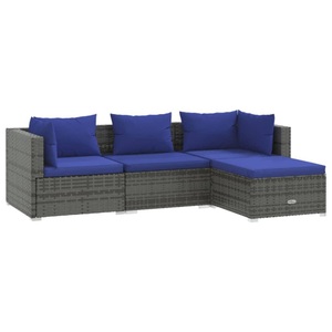 vidaXL, vidaXL 4-tlg. Garten-Lounge-Set mit Kissen Poly Rattan Grau, vidaXL 4-tlg. Garten-Lounge-Set mit Kissen Poly Rattan Grau