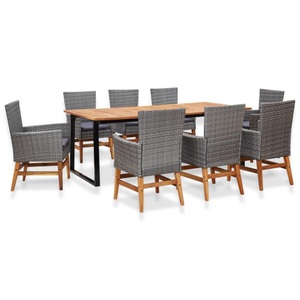 Diverse Hardware, 9-tlg. Garten-Essgruppe Poly Rattan Akazienholz Grau